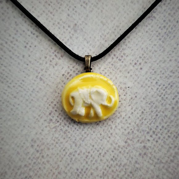 Handmade Ceramic Sunny Yellow Elephant Pendant Necklace - Picture 10 of 14